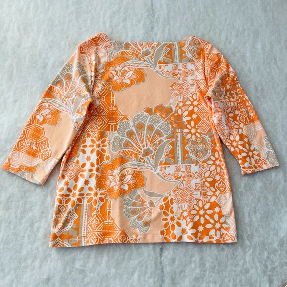 Chico's Womens Orange 3/4 Sleeve Bohemian Mosaic Floral Tunic Top Size 3 US XL - Picture 2 of 8